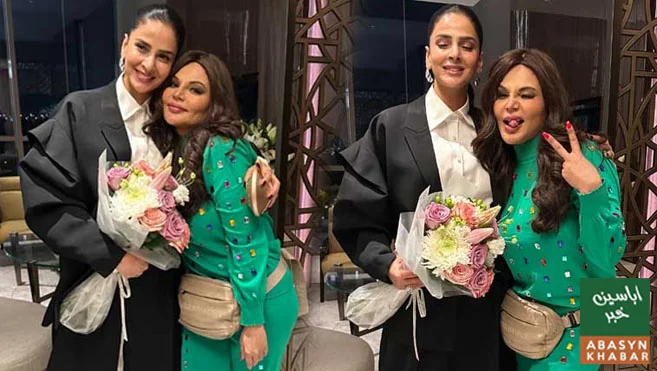 دبئی میں راکھی ساونت کا صبا قمر کو اچانک سرپرائز، گلدستہ پیش